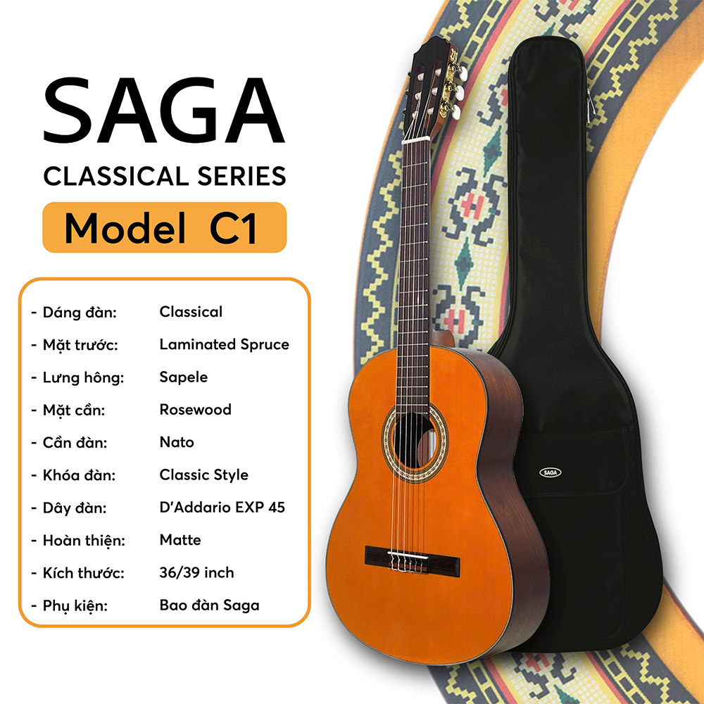 dan guitar classic saga c1 chinh hang tang bao dan