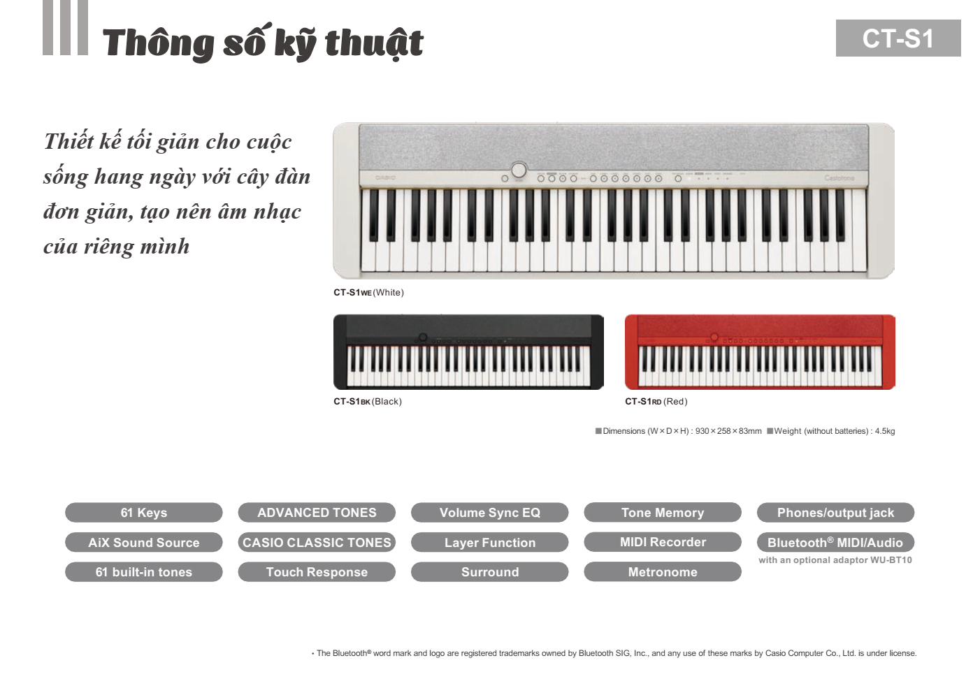 thong so ky thuat dan organ casio ct s1