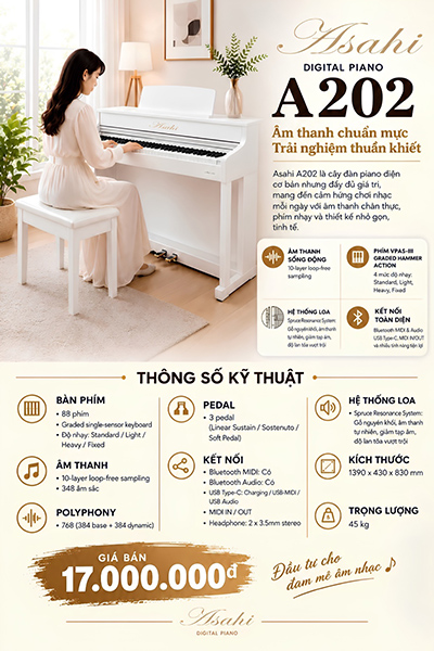 dan piano dien asahi a202 chi tiet ky thuat