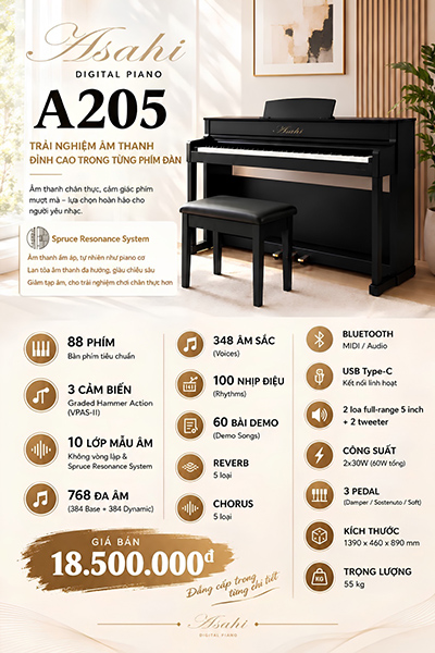 dan piano dien asahi a205 chi tiet