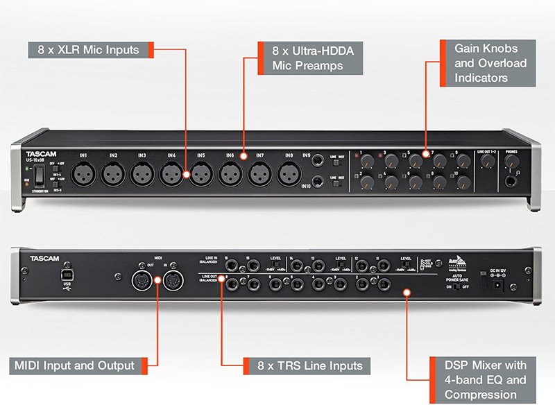 chi tiet soundcard tascam us 16x08